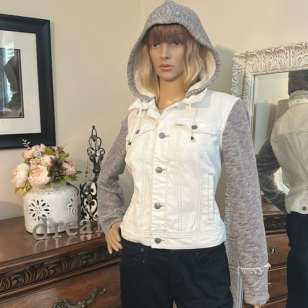 Free People Distressed Mixed Denim & Knit Jacket
